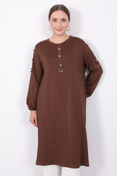Linvey Gift Comfortable Daily Gold Bow Button Half Placket D Buckle Classic Basic Wide Fit Combed Cotton Tunic