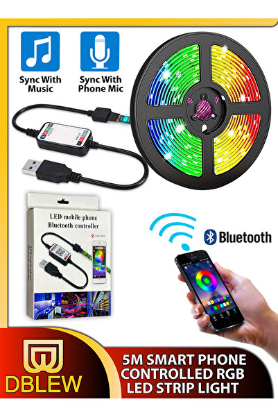 DBLEW شريط إضاءة LED ذكي 5 متر مزود بتقنية البلوتوث RGB ومزامنة الإضاءة الموس...
