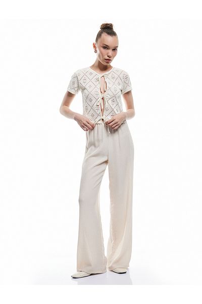 Koton New Season Elastic Waist Wrinkle Straight Leg Trousers
