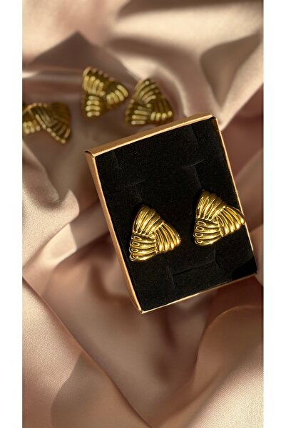 NİSDUAS Vintage Esintili Kabartmalı Gold Küpe