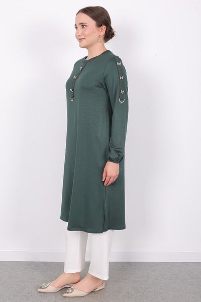 Linvey Gift Comfortable Daily Gold Bow Button Half Placket D Buckle Classic Basic Wide Fit Combed Cotton Tunic
