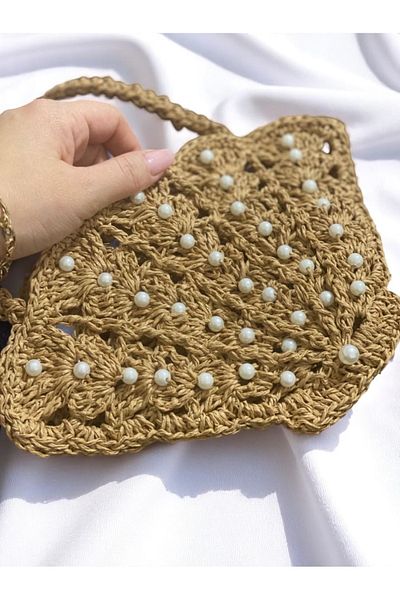 ZAHandmade Summer Straw Bag with Pearls