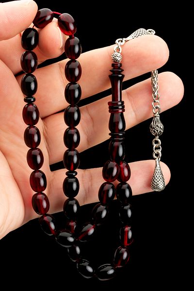 OTTOTESBİH Men's Gift 8X11Mm Katalin Prayer Beads, Bleeding Baga Prayer Beads Red Black