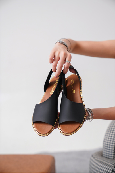 Moda Değirmeni Black Skin Thick Single Strap Open Edge Thin Sole Casual San Md1095-123-0002