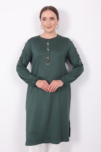 Linvey Gift Comfortable Daily Gold Bow Button Half Placket D Buckle Classic Basic Wide Fit Combed Cotton Tunic