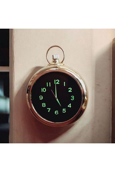 Bahat Glow in the Dark Phosphorescent 3D Relief Figure Gold Color Wall Clock Diameter 33 cm