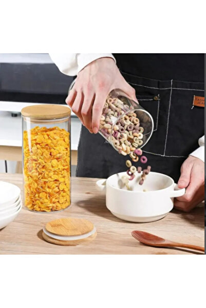 Noah Exclusive 1400 Cc - Borosilicate Glass Spice Jar - with Bamboo Lid - Storage Container - (9 cm X 22 cm)