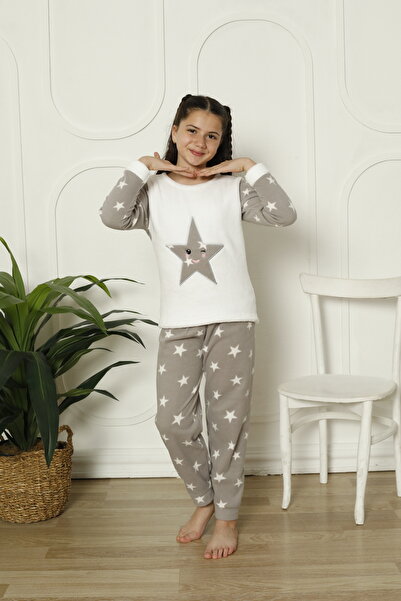 FAMESTEKSTİL SET DE Pijamale din țesătură caldă de iarnă pentru fete, cu fundul de pluș alb, YMOOSH