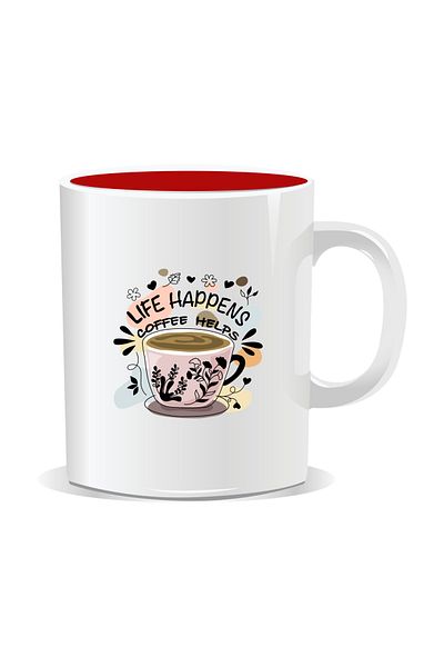 OEM Personalized coffee mug, Life happens coffee helps - Red interior