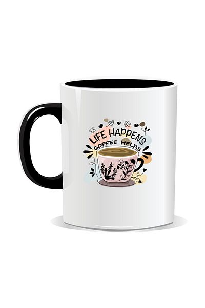 OEM Personalized coffee mug, Life happens coffee helps - Black interior
