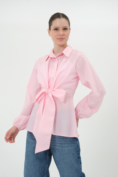 Shilya Fashion Kuşaklı Fiyonklu Önden Bağlamalı Kadın Gömlek