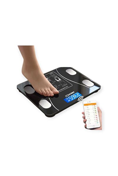 oemco Cântar inteligent pentru corp cu aplicație pentru telefon, electronic, sticlă securizată, design elegant, afișaj LCD