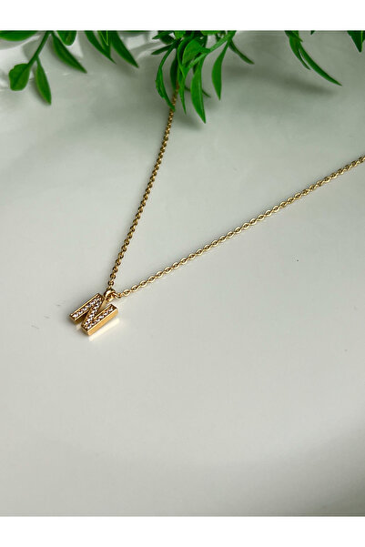 ALEYKA 316L Kararmaz Çelik Altın Kaplama Zirkon Taşlı Steel Minimal Harf Kolye