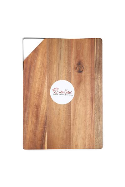Bien Servi Rectangular Acacia Tray with Handle Brown and Silver