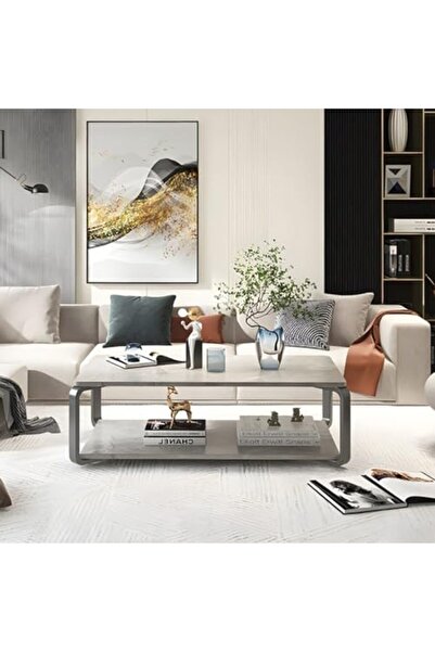 Generic Coffee Table Slate Rectangular Cocktail Table with Storage Shelf Coffee Table Living Room Home Moder