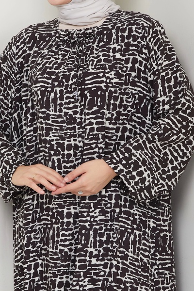 Moda MSK Square Neck Plus Size Viscose Mother's Dress Brown White