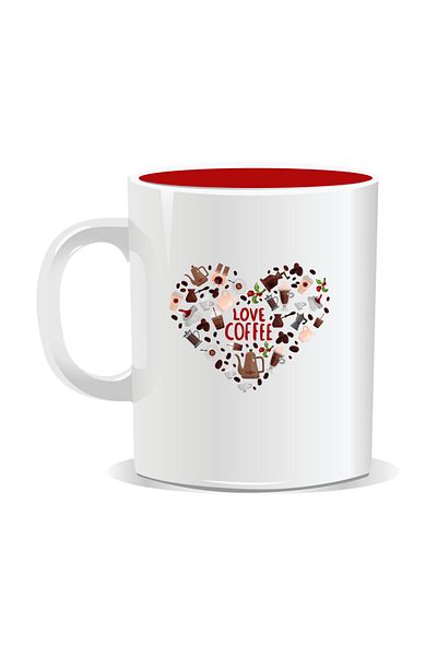 OEM Personalized coffee mug, Love coffee - Red interior