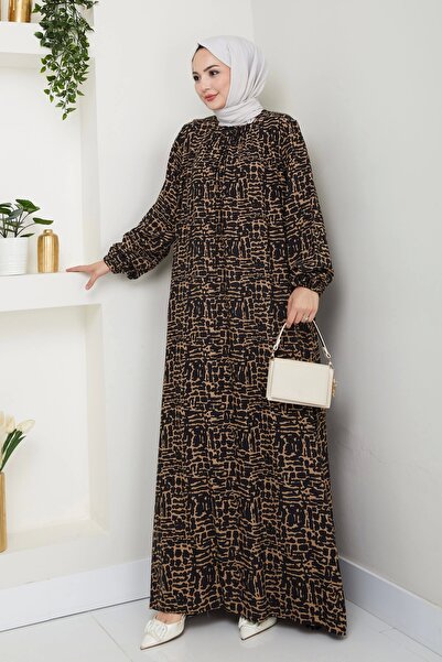 Moda MSK Square Neck Plus Size Viscose Mother's Dress Brown