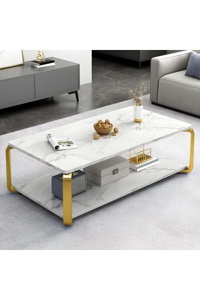 Generic Coffee Table Slate Rectangular Cocktail Table with Storage Shelf Coffee Table Living Room Home Moder