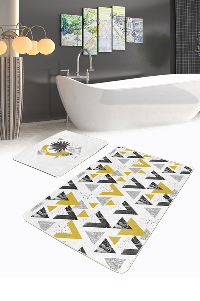 Realhomes طقم سجادة حمام بتصميم مثلث هندسي من الرخام مكون من قطعتين ومجموعة س...