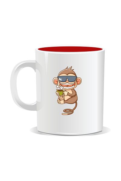 OEM Personalized coffee mug, monkey drinking coffee - Red interior