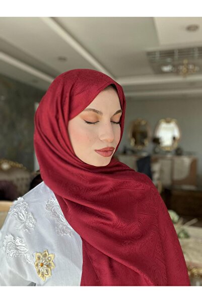 MODA MİNELEŞARP ETNİK DESEN MONOGRAM ŞAL -BORDO RENK