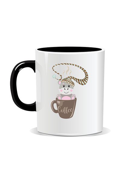 OEM Personalized coffee mug, cute animal in coffee mug - Black interior