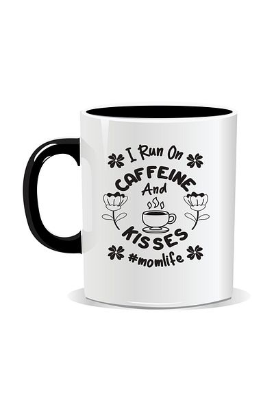 OEM Personalized coffee mug, I run on caffeine and kisses - Black interior