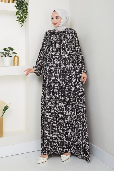 Moda MSK Square Neck Plus Size Viscose Mother's Dress Brown White