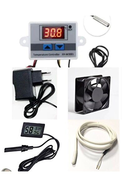 diasithalat W3001 Termostat, Nem Ölçer,Dc 12v Fan, Adaptör, 1mt Isıtıcı Rezistans Kablo, Kuluçka Seti