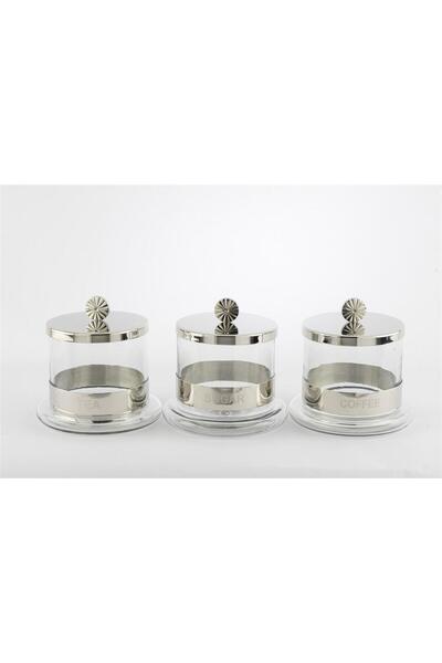 Mikasa Moor 3lü Çay Kahve Şeker Metalli Cam Kavanoz St 14x14cm