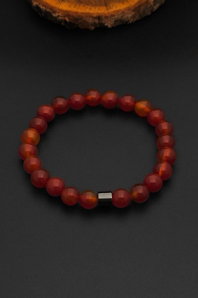 SİLVERA TELKARİ Natural Stone Agate Bracelet Women Men Agate Bracelet 8 mm Bt027