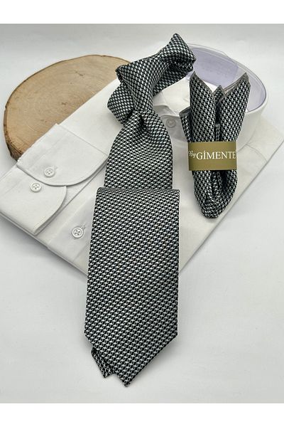 Gutiero Black Patterned Classic Tie with Handkerchief