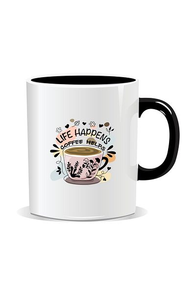 OEM Personalized coffee mug, Life happens coffee helps - Black interior
