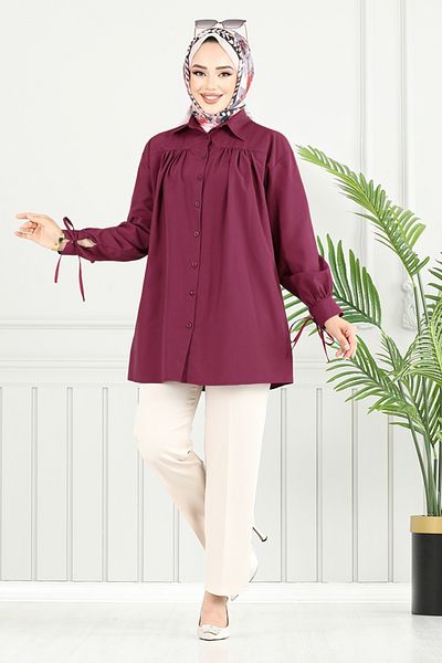 ModaMerve Τουνίκ με κουμπί μπροστά 4101PM1063-M Claret Red