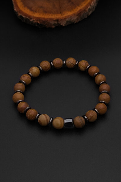 SİLVERA TELKARİ سوار من الحجر الطبيعي خشب اليشب للنساء والرجال مقاس 8 ملم BT030