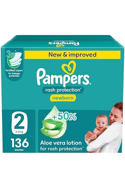 Pampers Rash Protection, Size 2, 3-8 kg, Jumbo Box, 136 Diapers