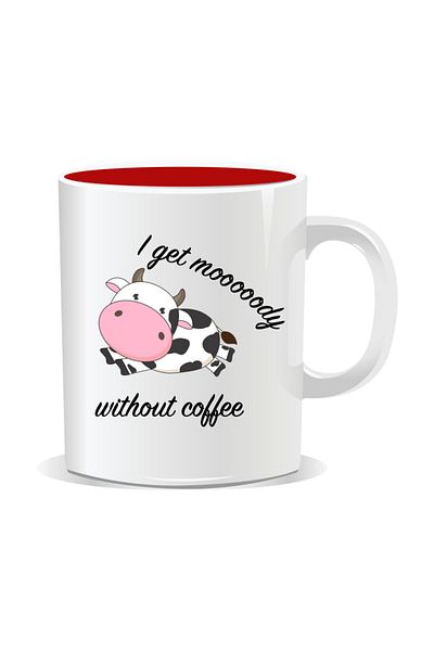 OEM Personalized coffee mug, I get mooooody without coffee - Red interior