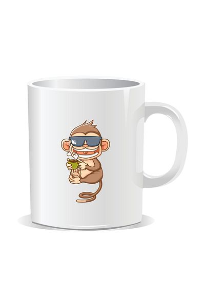 OEM Personalized coffee mug, monkey drinking coffee - White interior