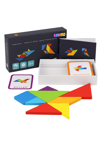 LUDIRO Tangram pentru Copii, Puzzle Educativ Montessori, 60 de Carduri Model