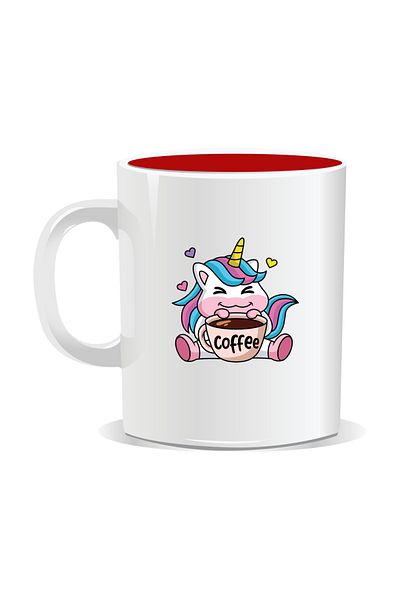 OEM Personalized coffee mug, Coffee Unicorn - Red interior