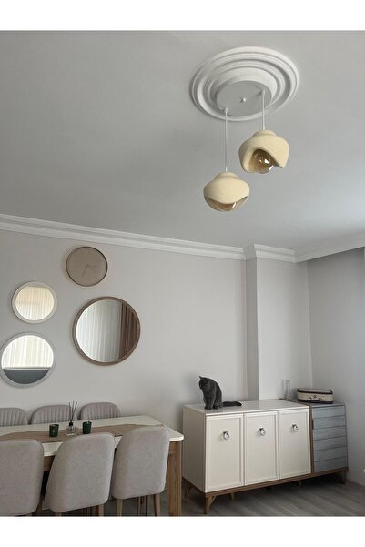 Tasarım Beton Sarkıt İkili Avize (BEJ) E27 Duy Rustik Ampul Yatak Odası, Mutfak, Oturma Odası, Antre -hol