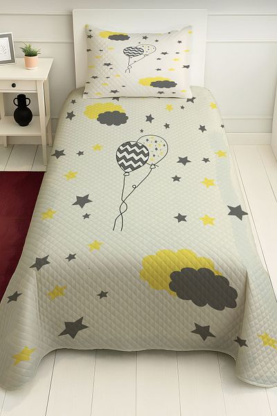 PRINTOPIA Gray Balloon Stars Patterned Single Pique Set