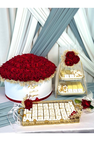 Cyz Home 101 Adet Kız İsteme Çiçeği 80+36 Adet Kız İsteme Çikolatası Söz Nişa...