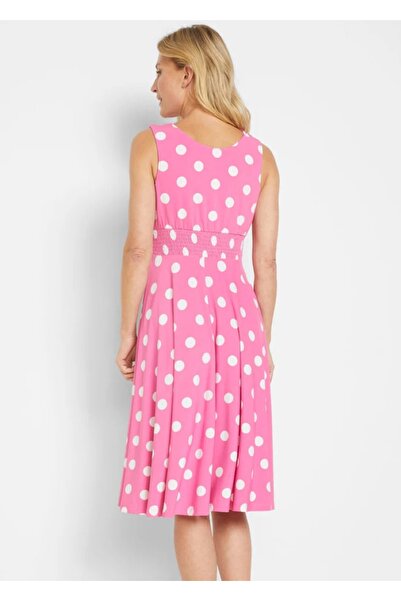 Şans Women's Plus Size Pink Score Patterned Wrapped Back Waist Rubber Detailed Dress 65N19620