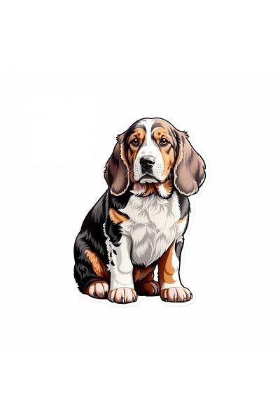 INOVATIX Set de 8 piese, autocolant Thinking Basset Hound, INOVATIX®. 6 cm