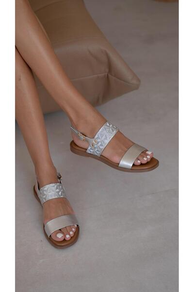 ECENİN BUTİĞİ Telles Lame Hakiki Deri Kadın Terlik