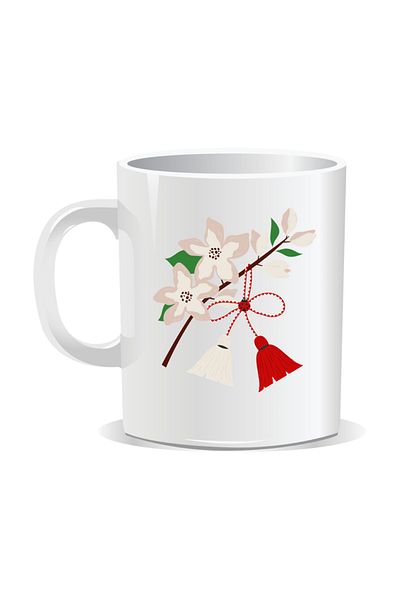 OEM Personalized mug with March 1st message, branch with flowers and string - White interior