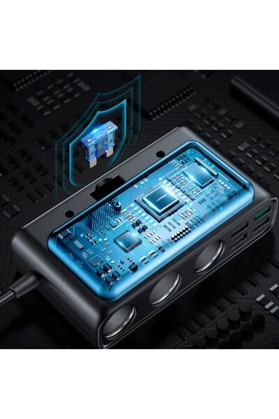 OEM Încărcător auto 9-în-1, 154 W, 5 x USB-A, 1 x USB-C, 3 x prize auto, afișaj LCD, cablu 1 m, negru