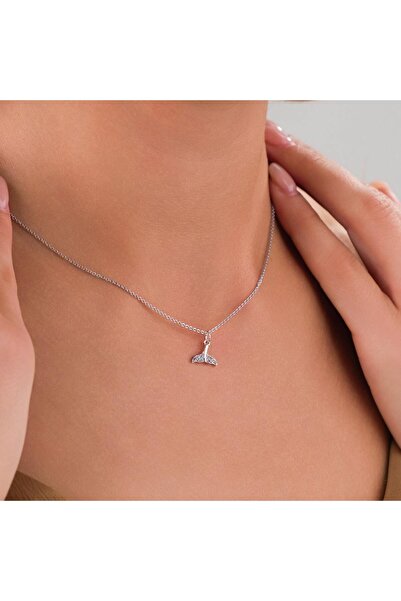 HOBİSY GIFT SHOP Minimal Tasarım Zirkon Taşlı Denizkızı Kuyruğu Kolye – Gümüş...